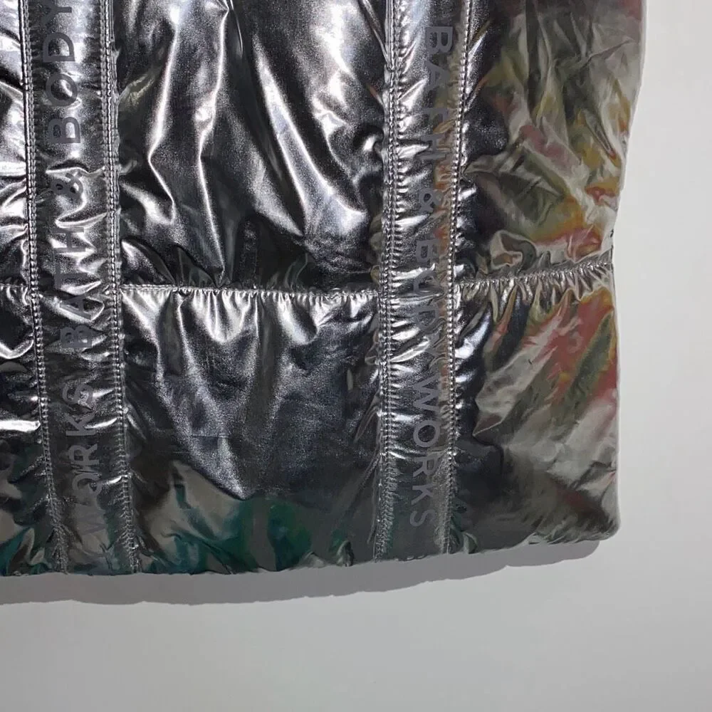 Bath‎ & Body Works Women's Silver Metallic Puffer Tote Hand Bag NWT